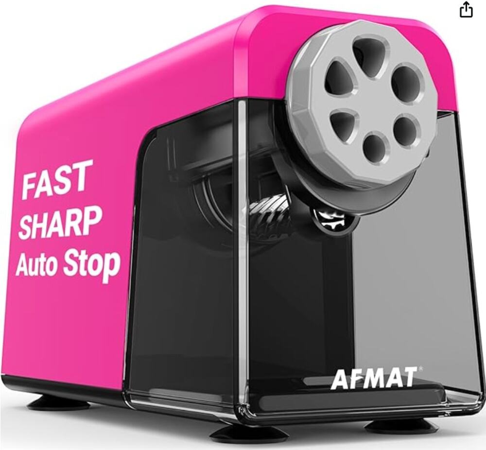Super Fast Heavy Duty 6 Holes, Auto Stop Electric Pencil Sharpener- Hot Pink